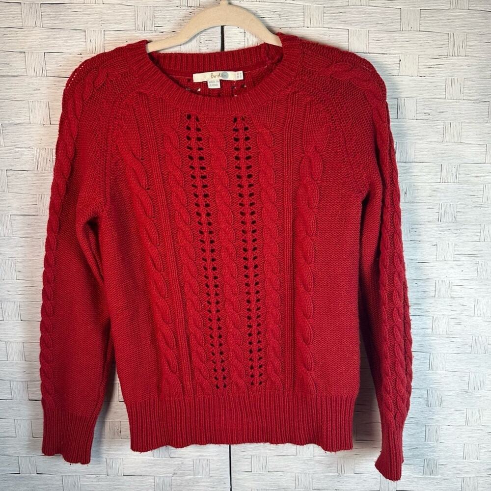 Boden Womens Sweater Red cable knit red cozycore fisherman's winter wool‎
